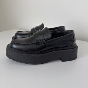 Black leather loafers with chunky sole